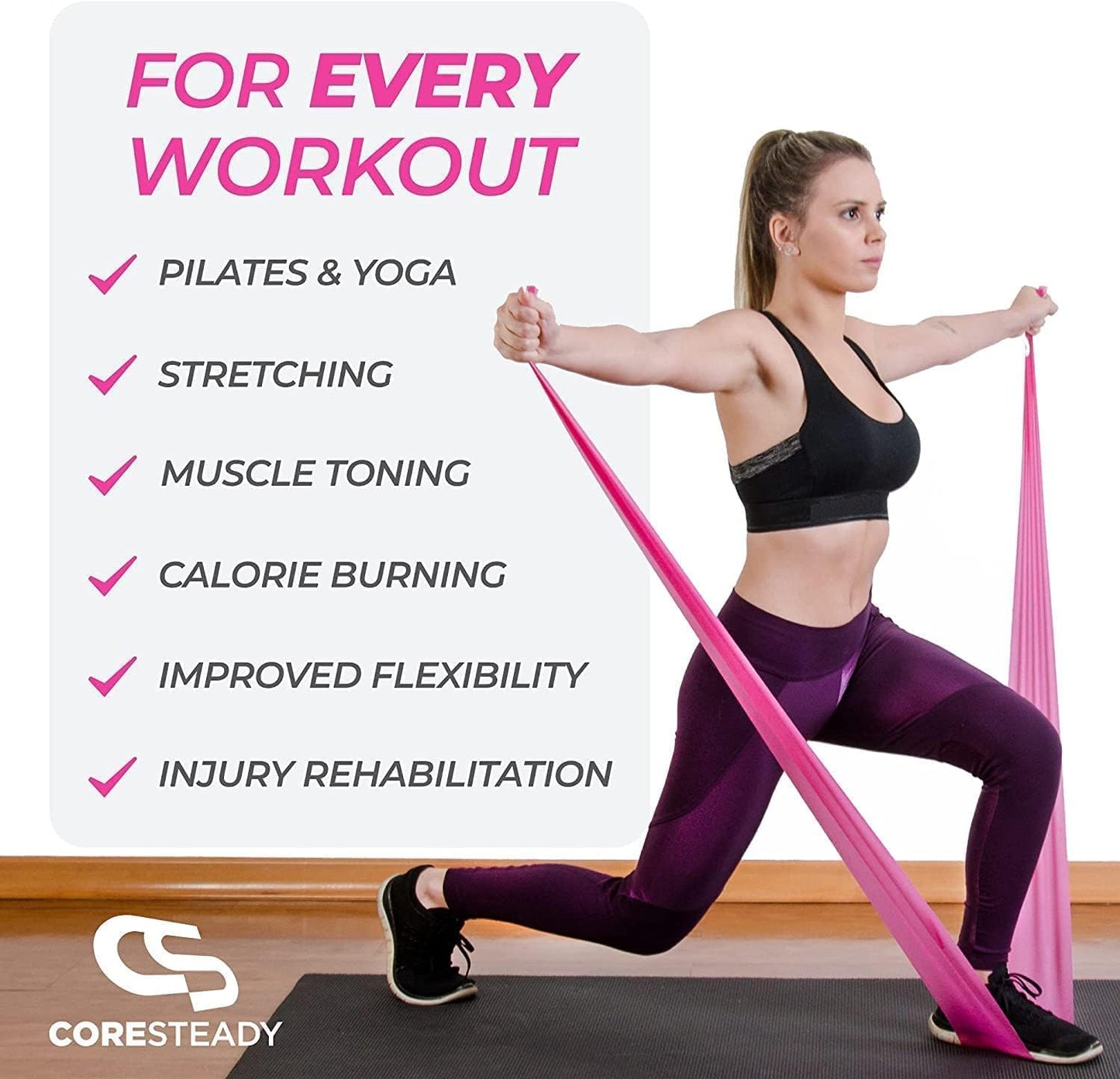 Resistance Band for Men & Women - Exercise Band to Build Strength, Flexibility, Muscle & Tone - for Fitness, Stretching, Pilates, Physio & Yoga - with Exercise Guide