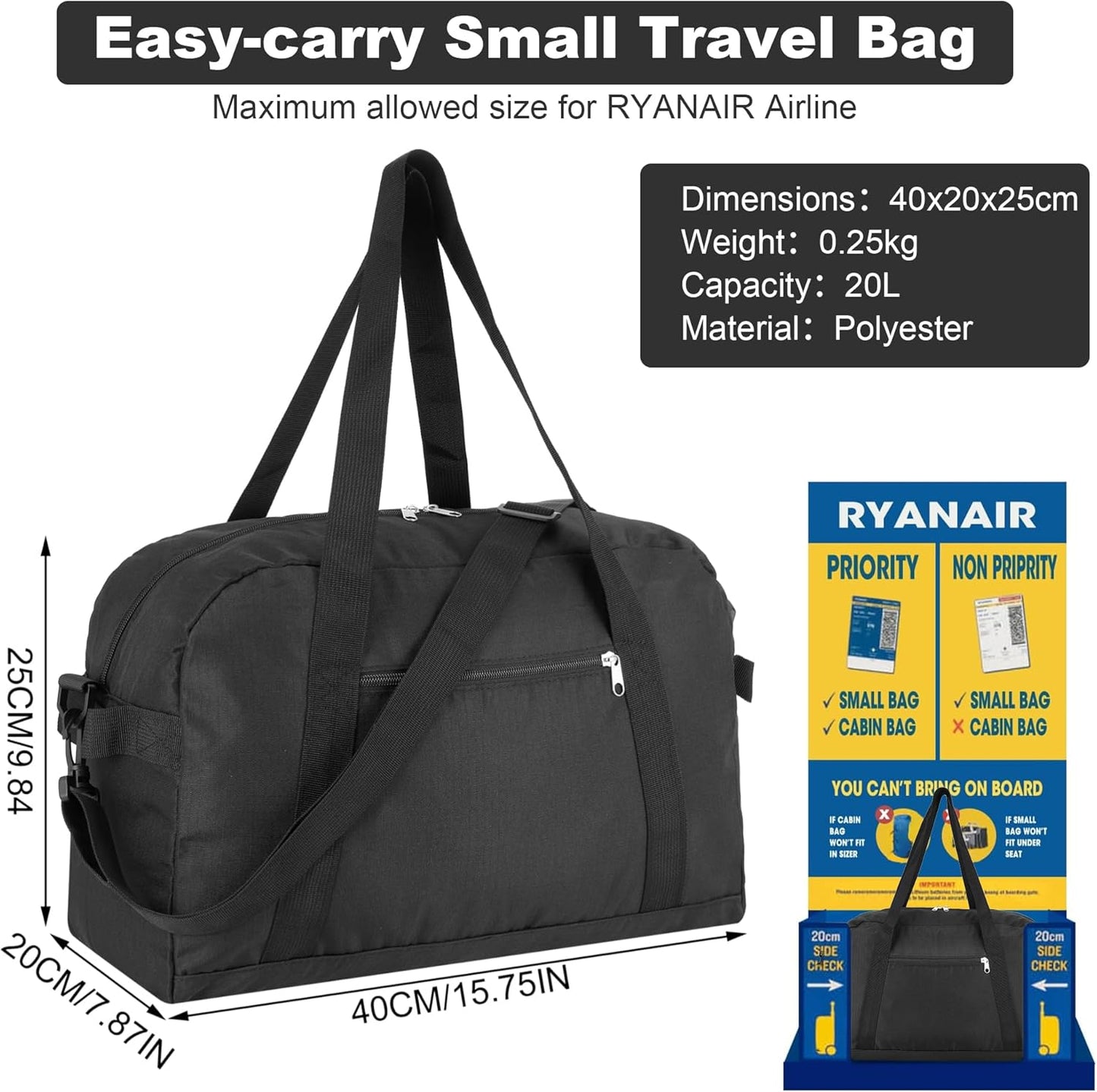 Small Gym Bag, Waterproof Travel Bag Ryanair Cabin Bags 40X20X25 CM, Removable Shoulder Strap Sports Bag, Gym Duffel Bag, Small Holdall Overnight Bags for Women Men Sport Gym Weekend Trip