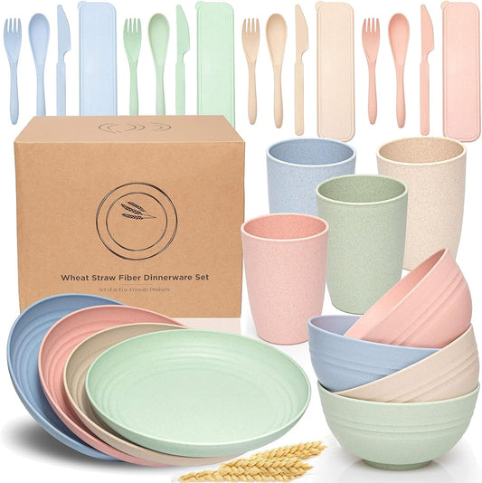 Plastic Plates and Bowls Sets,Camping Plates and Bowls Set for 4 Childrens Plates and Bowls Sets Lightweight Camping Plates and Cutlery Set Kids Plastic Dinner Set for Home Camping Pinic Etc