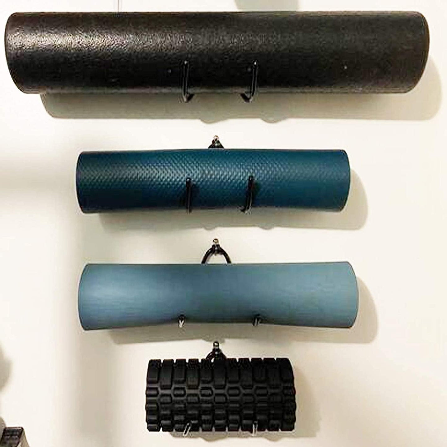 Yoga Mat Foam Rollers Wall Rack Wall Storage Mount Wall Holder Storage Shelf for Foam Rollers and Yoga Mat/Sports Sweat Towel, up to 20Lbs - No Mat - Upgrade - 4/PK