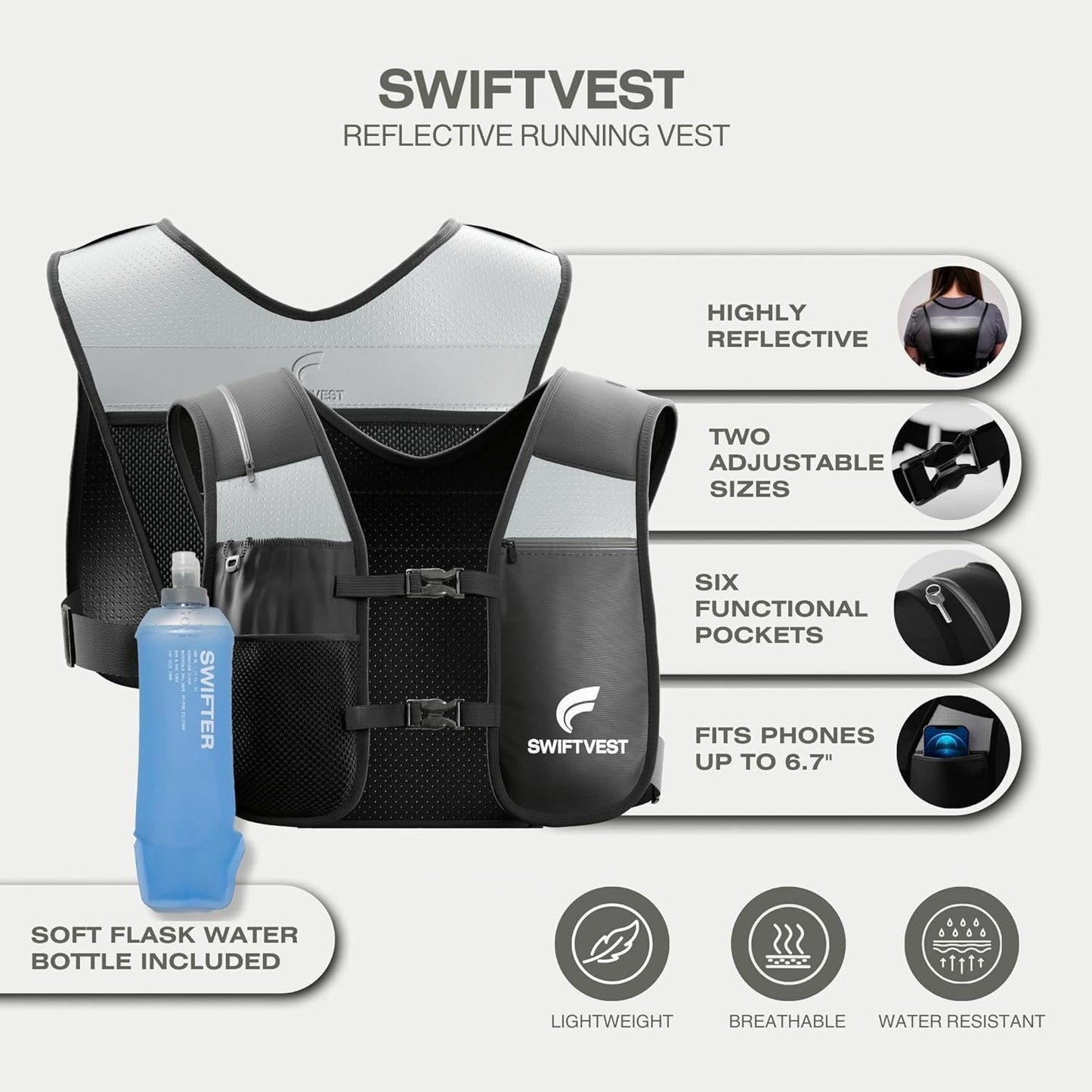 ™ Running Vest for Women Men, Hydration Vest with 500Ml Running Water Bottle, Lightweight Reflective Running Phone Holder, Adjustable Unisex, Running Accessories